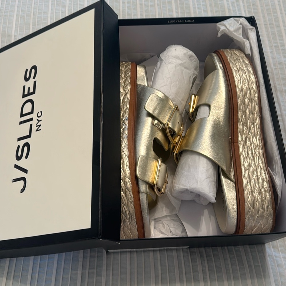 NWT J/SLIDES BONNIE Light Gold Leather